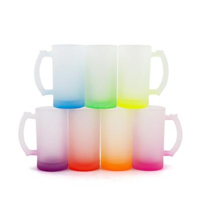 China Viable Hot Selling Rubysub B013-2 Beer Wine Mug Sublimation Printing Cheap Beer Mug Clear Glass Mug With Handle for sale