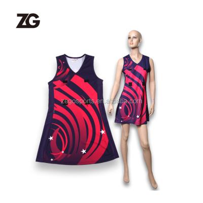 China Breathable Dryfit / ZEGO SPORTS Professional 100% Polyester Sublimation Production Lycra Netball Dress for sale