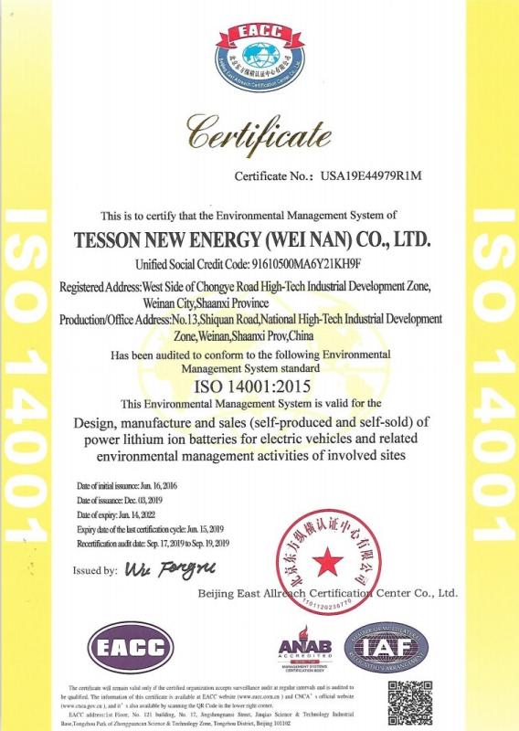 ISO 14001:2015 - Shaanxi Tesson New Energy Co., Ltd.