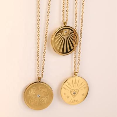 China FASHION Jewelry Stainless Steel PVD Plated 18K Gold Jewelry Coin Disc Compass North Star Devil's Eye Charm Pendant Necklace for sale