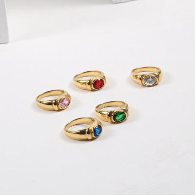 China High Quality Tarnish Free Jewelry Set Minimalist PVD Plated Wholesale Polychromatic Zircon Shaped Rings For Women Stainless Steel Jewelry SETS for sale