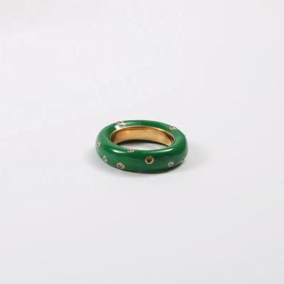 China Fashion CLASSIC Tarnish Free Minimalist PVD Plated High End Green Enamel Women Stainless Steel Jewelry Wholesale Rings for sale