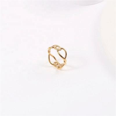 China Wholesale Trendy Fashion Stacking Restriction Chain Rings 18K Gold Plated Cuban Link Stainless Steel Jewelry Daily Ring For Women Men for sale