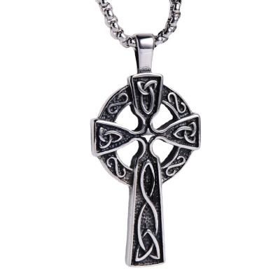 China Punk Black Stainless Steel Chain Fashion Stainless Steel Spiritual Men's Simple Cross Pendant Necklace Accessories For Men Je for sale