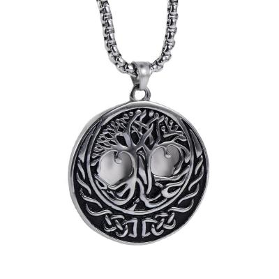 China Punk Spiritual Stainless Steel Round Viking Tree Life Explosive Scandinavian Pendant Necklace Punk Jewelry For Men And Boys for sale