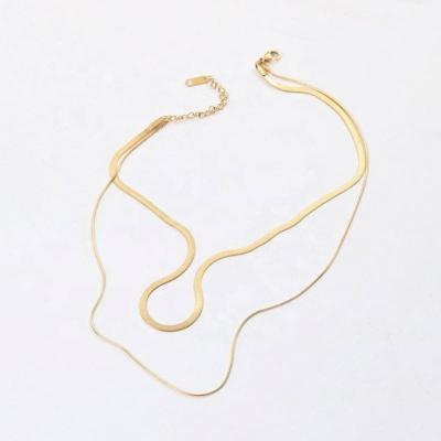 China Environmental Friendly Tasty Fishbone Chain Layered Choker Necklace For Women Stainless Steel 18K Gold Round Snake Chain Layered Necklace for sale