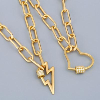 China 2020 Environmental Friendly Gold Plated Paperclip Link Chain Necklace Micro Pave CZ Heart Pendant for sale