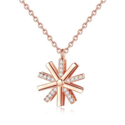 China BOHEMIA 925 Sterling Silver Spinning Sunflower Snowflake Necklace Gift Valentine's Day Double Layer Spinning Pendant Necklace for sale