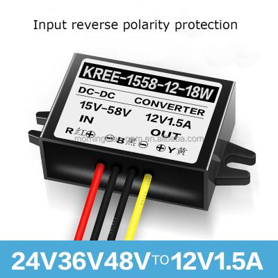 China 48V to12V DC-DC step-down module 36V to 12V 24V power converter to 12V1.5A car power 46*32*18mm for sale