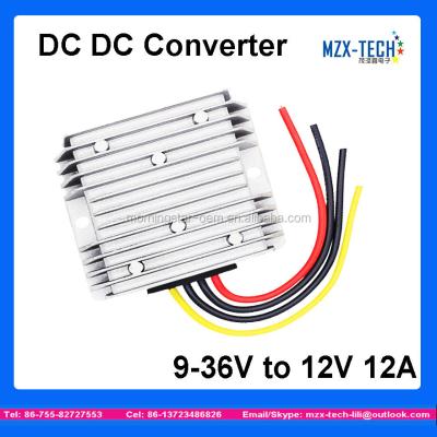 China Waterproof DC 9V 12V 24V (9-36V) TO DC 12A 144W DC Step Up And Down Uninsulated Car Power Supply Converter Regulator 74*74*32 MM for sale