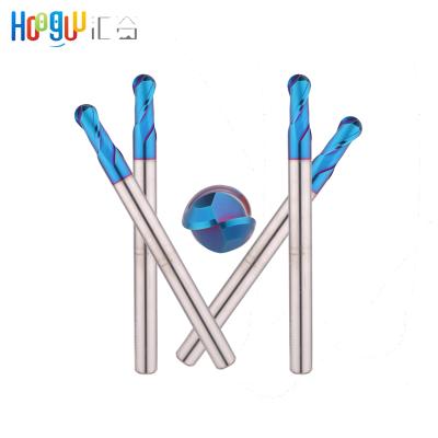 China HRC63 100mm CNC Ball Nose End Mill Shank 2 Flute CNC Router Bit Carbide Milling Cutter Nano Blue Coated End Mill for sale