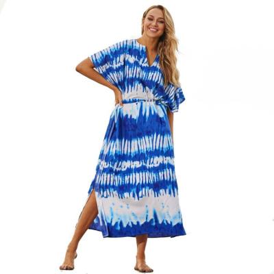 China JSNC98 Printing Blue Loose Cover Ups Breathable Beach Wear Dress Women Bikini Cover Up for sale