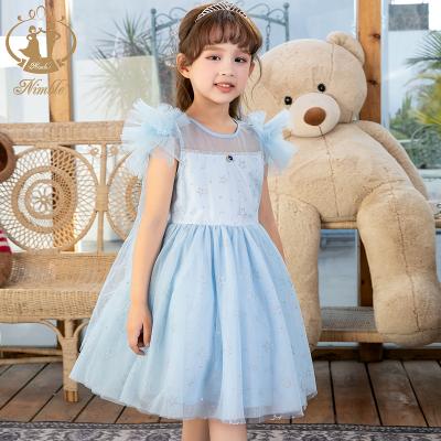 China New Arrival Agile Anti-Static Silver Printed Cloak Princess Dress Sweet Girls Party Birthday Wedding Dress for sale