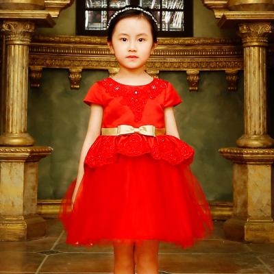 China Preppy Style Anti-wrinkle Red Flower 110-150cm Princess Cinderella Blue Girls Dresses Christmas Girl Dress for sale