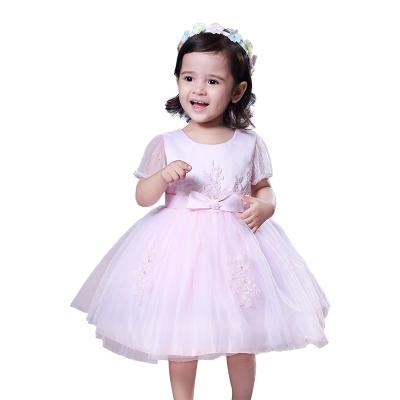 China Baby Giril Baby Flower Batwing Wing Rose Embroidery Bow Puffy Sleeve Summer Anti-Static Free Shipping Infant Wedding Dress 1-4y for sale