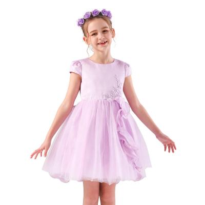 China New Arrival Agile Anti-Wrinkle Wholesale Short Sleeve Beading Satin Kids Evening Party Bridesmaid Dress 4-12y for sale