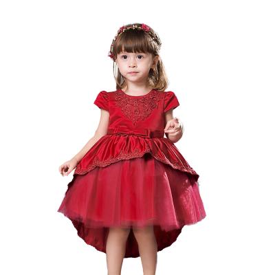 China Anti-wrinkle free shipping! Nimble Handmade Beading Embroidered Satin Kids Kaftan Dress Wine Red Tail Long Ruffles Baby High Quality Dress for sale