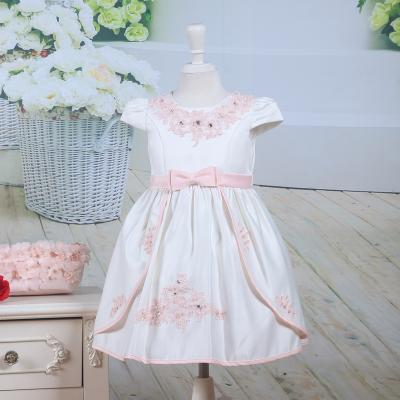 China Stock supply washable! Hot Fashion Design Embroidery Satin Baby Girl Dresses 1-4y for sale