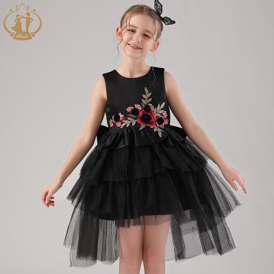 China Sleeveless Embroidered Black And White Rose Flower Tutu Girl Dress Breathable Agile Hot Sale Summer Kids Dress for sale