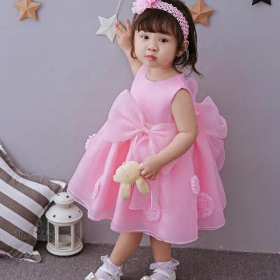 China NEW FASHION BOW BALL DRESS PUFFY PUFFY PEARL BABY DRESS DESIGN 3M-24m anti-static for sale