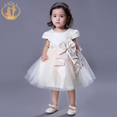 China Breathable Nimble Fashion Beading Bow Sash Satin Ball Gown Wedding Party Dress For Babies 1-4 Years Old for sale