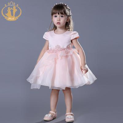 China Hot Sale Anti-Static Agile Applique Flower Embroidered Satin Organza Dresses For 1-4 Years Old Babies for sale