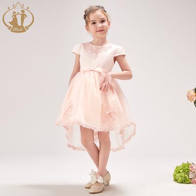 China New Arrival Breathable Embroidery Bow Decoration Asymmetrical Formal Girl Dress Dress for sale