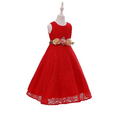 China New Style Bridesmaids Lace Long Sleeveless Agile Kids Girl's Formal Red A-Line Flower Girl Dresses For Wedding Party for sale