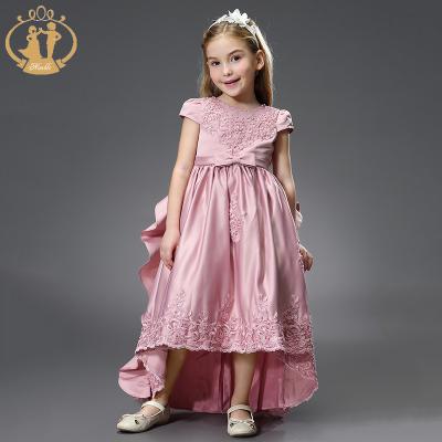 China Latest Breathable Nimble Wholesale Kids Garment Lace Satin Embroidery And Beading Dress Designs for sale