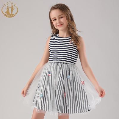 China Anti-wrinkle Nimble Newcomer Striped Voile Cotton Shorts Summer Casual Girls Dress for sale