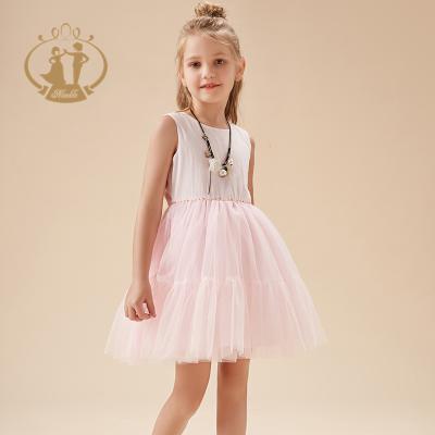 China 2019 Summer Agile Viable Casual Tulle Trim Sleeveless Cotton Pink Vest Dress For Girls for sale