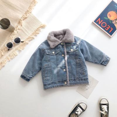 China 2020 fashion kids viable girl blue denim inside coat warm and stylish plus cashmere for winter for sale