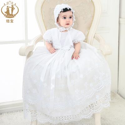 China Anti-Static Floral Embroidered Lace and Pearl Buttons Baby Baptism Dress for sale