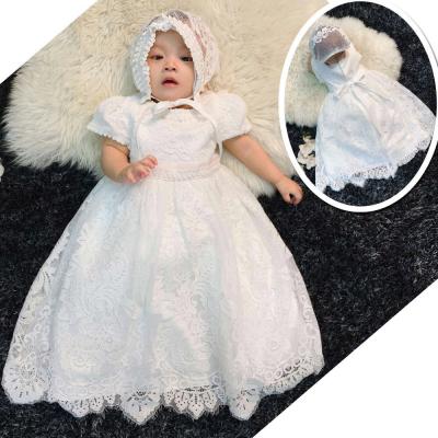 China 2020 Latest Anti-wrinkle Amazon Design Baby Girl Baptism Dress Lace Up Material With Short Sleeve Girl Baptism And Hat Christen for sale