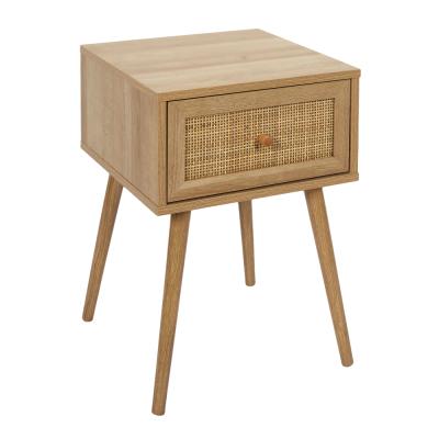 China Knocked Down Rattan Bedside Table Cabinet MDF Rattan KD Natural Type Wood for sale