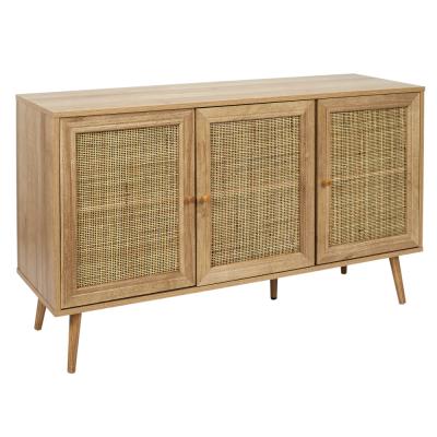 China Knocked Down Rattan Cabinet 3 Doors 2 Seats MDF Rattan KD Wood Natural Type for sale