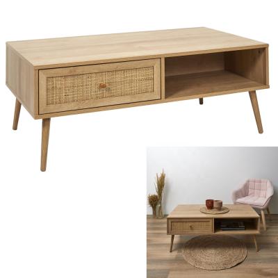 China Knocked Down Rattan Coffee Table Cabinet MDF Rattan KD Natural Type Wood TV Stand And Coffee Table for sale