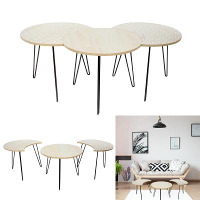 China (Others) Round Home Living Room Set 3 Coffee Table MDF Adjustable And Metal for sale