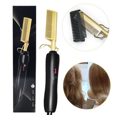 China Hair Salon Professional 2 in 1 Curling Iron Hair Straightener Comb Gold Best Fast Hot Hair Straightener for sale