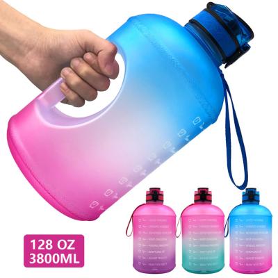 China Large 1 Gallon/128ozMotivational Sustainable Water Bottle with Time Marker and Straw, Health BPA Free for Fitness, One Gallon Water Bottle for sale