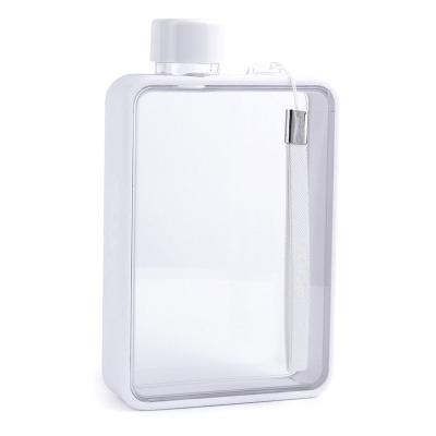 China Food Grade Custom Logo 380ml 13oz Bpa Fashion Clear Fashion Clear A5 Water Bottle Travel Safe Plastic Flat Flask for sale