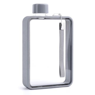 China 380ml 13oz Bpa Free Fashion Clear A5 Water Bottle Travel Plastic Flat Flask for sale