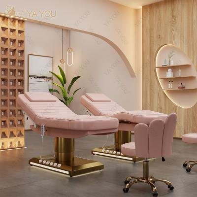 China Comfortable luxury stainless steel gold base with multifunctional controller 3 motors pink massager beauty bed for beauty salon for sale