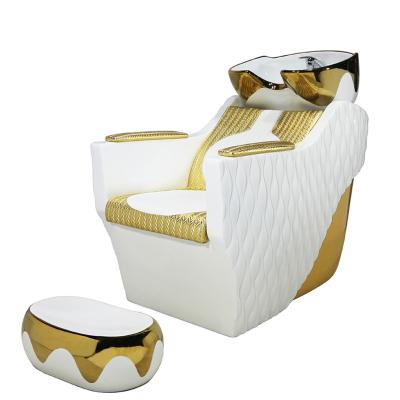 China Modern Modern Salon Shampoo Bowl and Sink and Chair White and Gold Salon Furniture Hair Spa Salon Store Shampoo Chair for sale