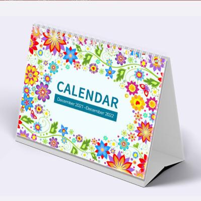 China Custom Logo Printed 2022 Spiral Wire 2023 Monthly Stand Flip Table Desk Desktop Calendar Table Calendar for sale