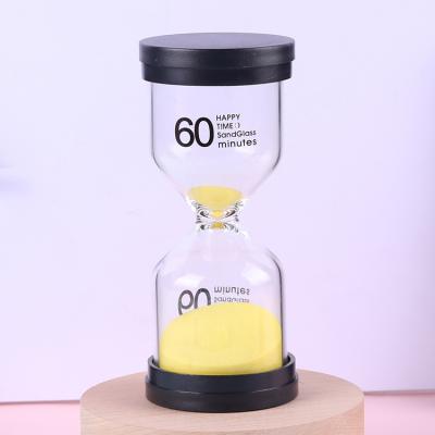 China Traditional Promotional Creative Gifts Custom Logo Plastic Black Top Colorful Sand Timer Clock 1 Hour 60 Minute Hourglass for sale