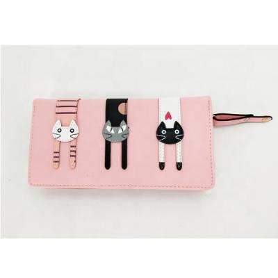 China None Clips Cheap Cute PU Leather Slim Cats Ladies Wallets for sale