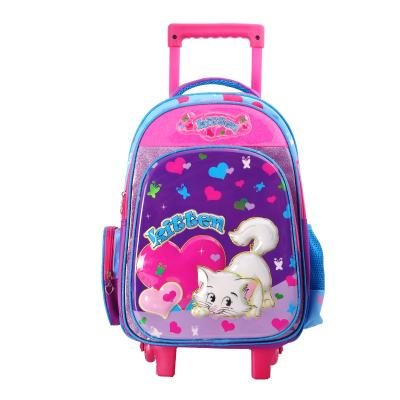 China Hot Selling 16Inch Polyester Child Trolley School Bags Double Shoulder Cartoon Trolley Bag for sale