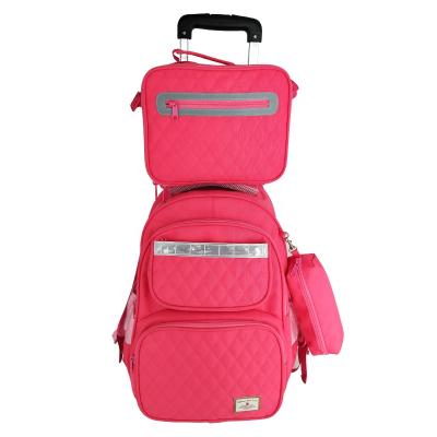 China 19 Inch Polyester Lovely Storage Handbag Student Pull Rod Pink Soft Schoolbag for sale