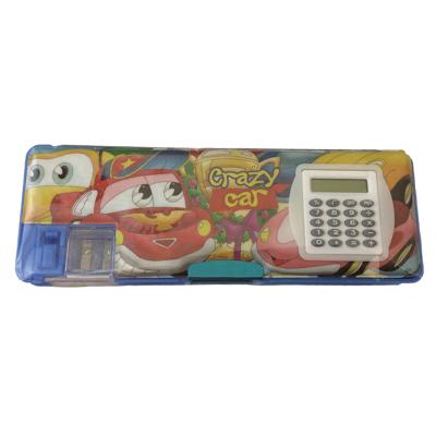 China Schools & Children Promotional Stationery Desks Cartoon School Gift Plastic Pencil Case With Calculator for sale